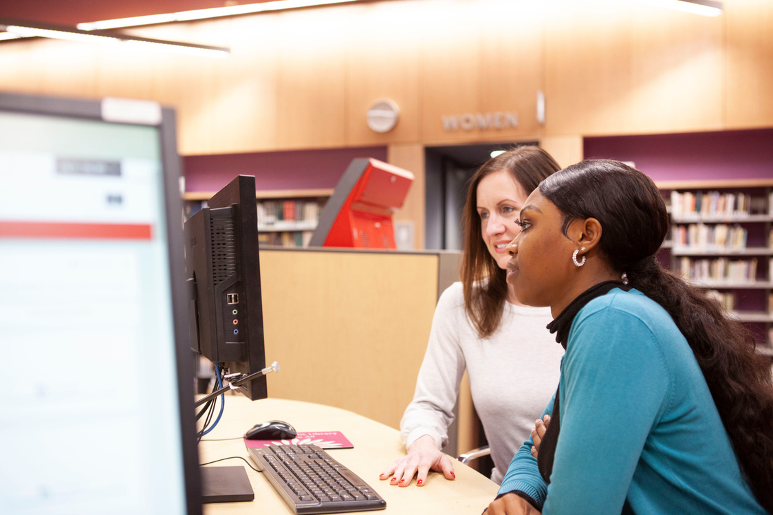 Administrator and Student meeting in the library