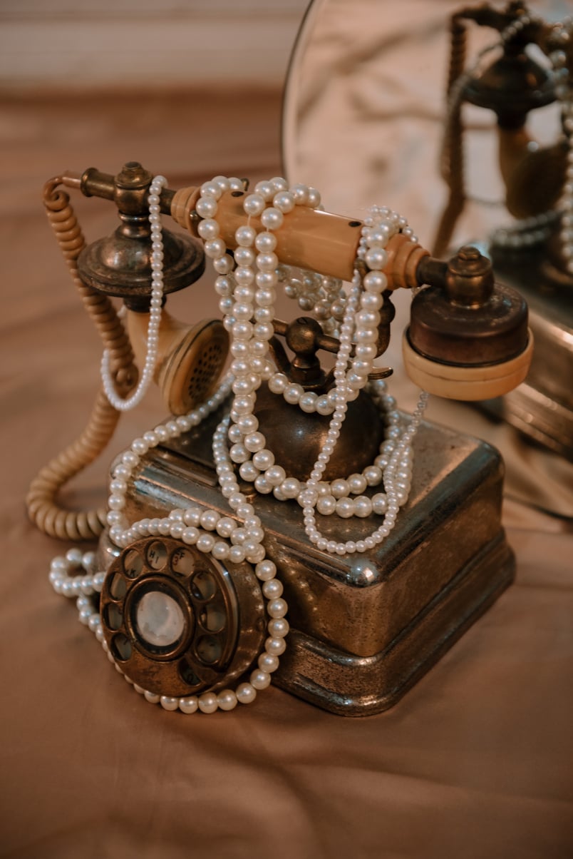 Pearl Necklaces on Vintage Telephone