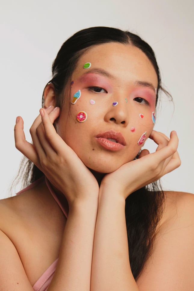 Portrait of a Woman with Stickers on Face