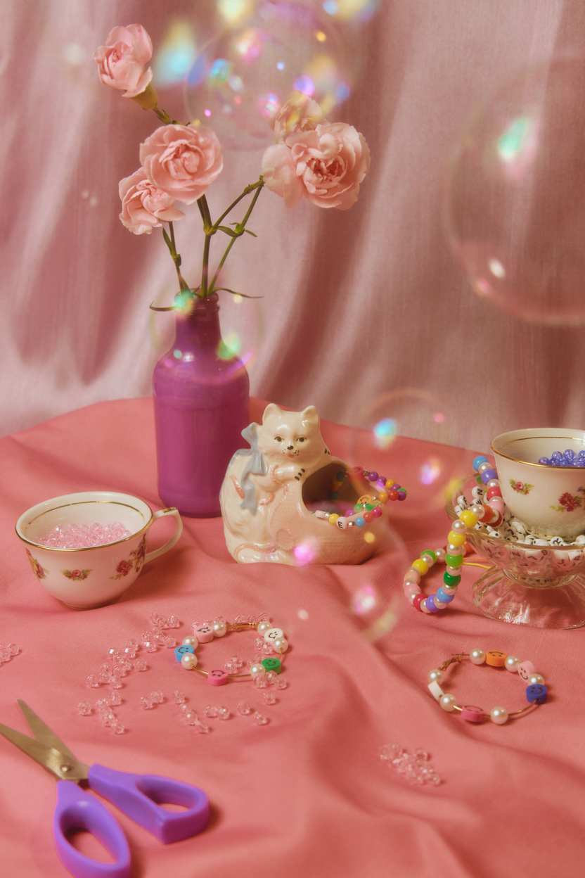 Colorful Bead Accessories and Roses with Bubbles