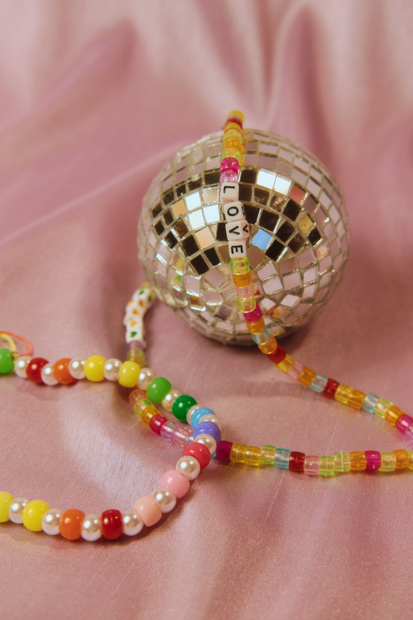 Colorful Bead Necklaces and a Small Disco Ball